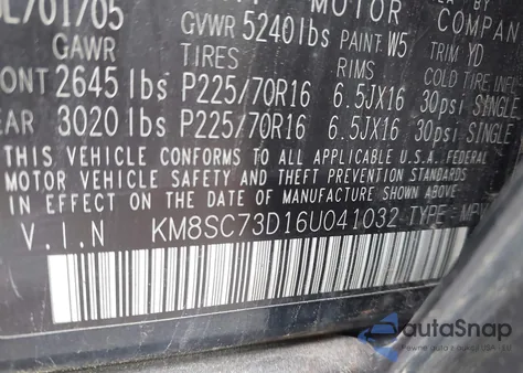 2006 Hyundai Santa Fe Gls z USA, uszkodzony, nr VIN KM8SC73D16U041032